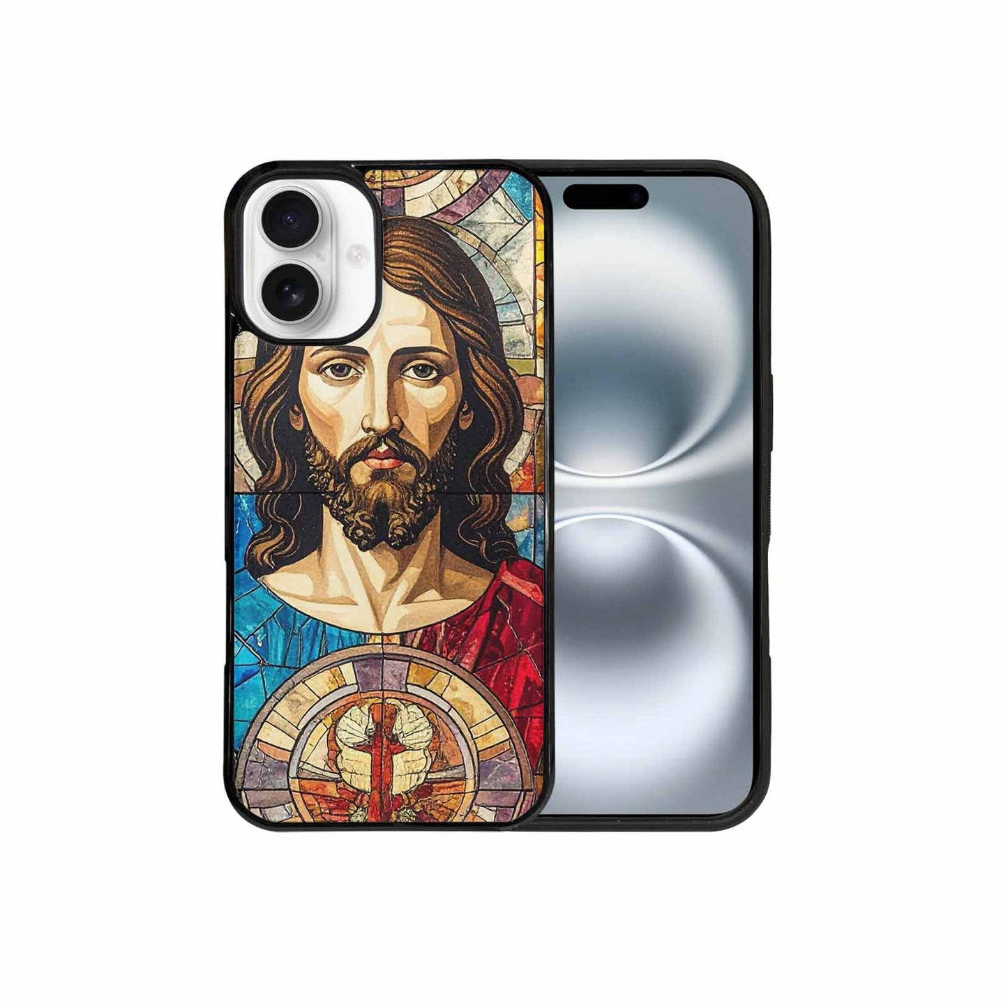iPhone 16 Plus Case — Jesus Face Small Cross And Faith, Unique Phone Case Design
