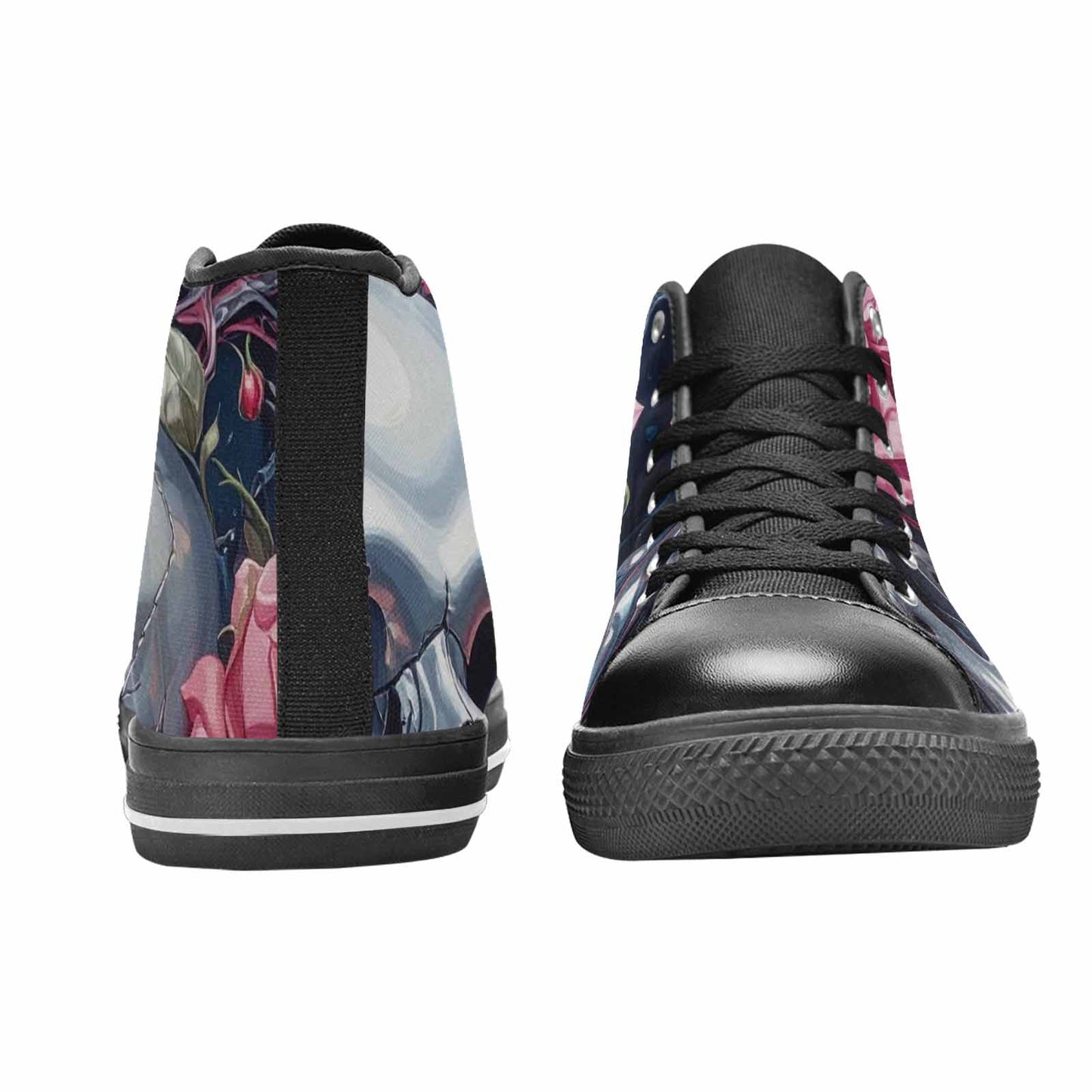 WOMEN'S Skulls Roses Chrome Airbrush High Top Canvas Y2K Custom Shoes