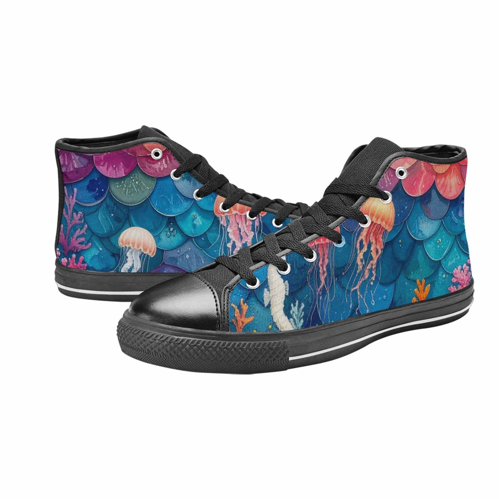 MEN'S Fish Scale Coral High Top Canvas Wallpaper Art Sneakers