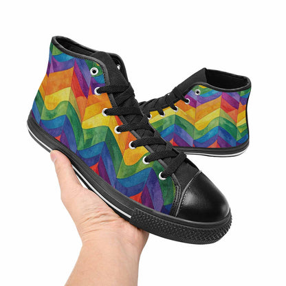 MEN'S Rainbow Pride Flag High Top Canvas Grunge Custom Sneakers