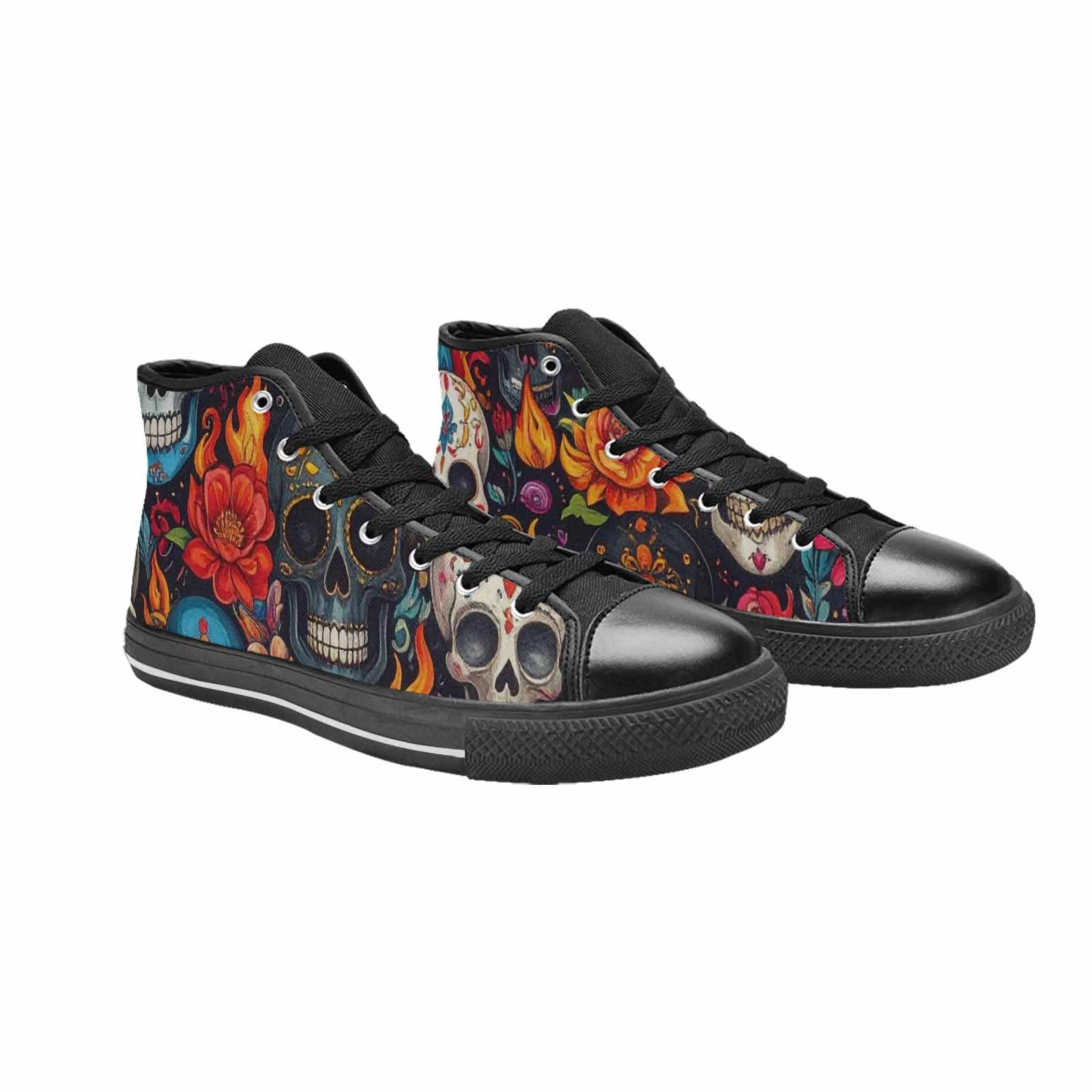 MEN'S Skull High Top Canvas Vibrant Chaos Custom Sneakers