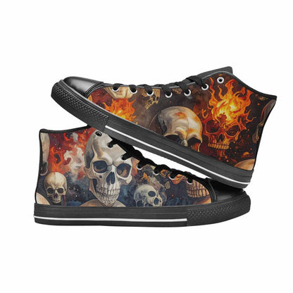 WOMEN'S Skulls - Flaming High Top Canvas Neon Fantasy Sneakers