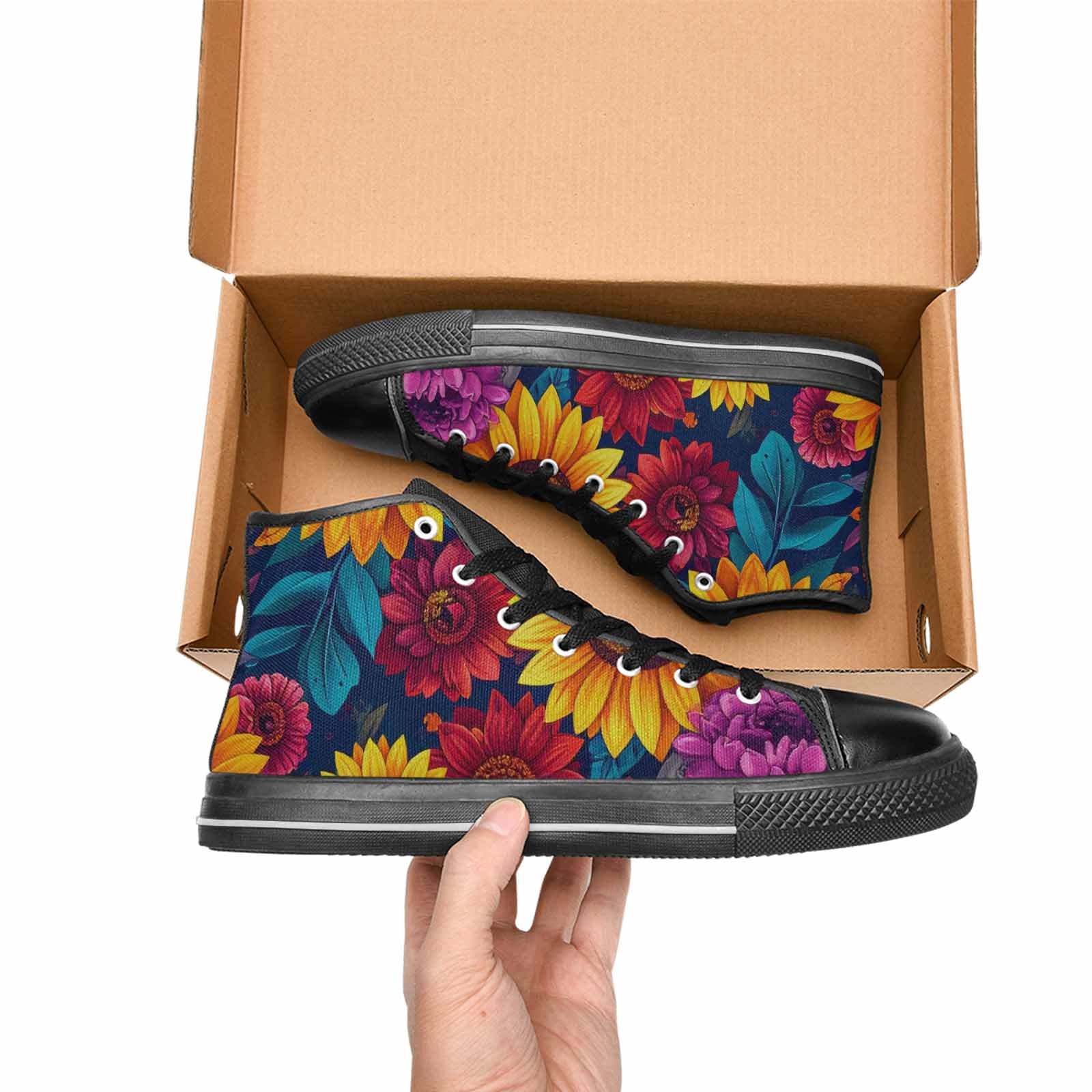 WOMEN'S Sunflower Skulls Print High Top Canvas Dark Academia Sneakers