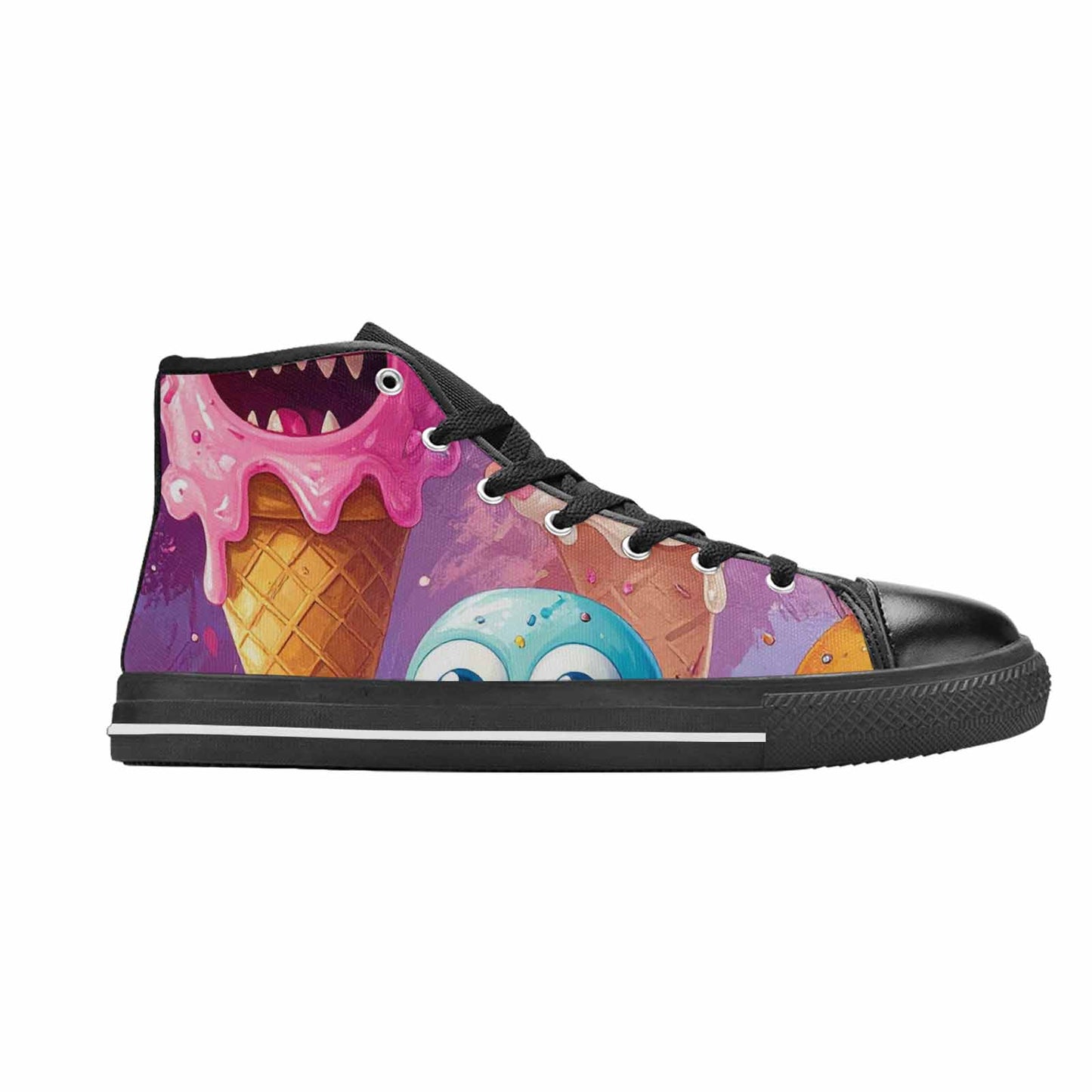 WOMEN'S Melting Icecream Cone Monster High Top Canvas Vibrant Chaos Custom Sneakers