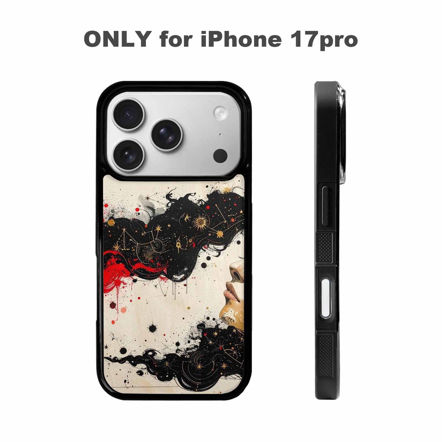 iPhone 17 Pro Case — Black Red Ink Zodiac Constellation Original, Unique Phone Case Design