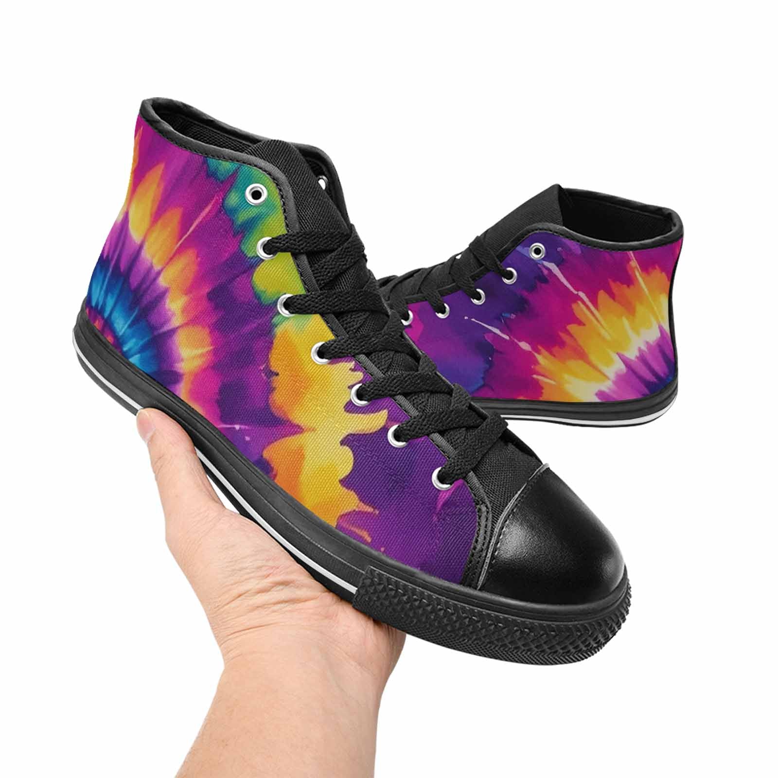 WOMEN'S Tie Dye Neon Spiral Burst High Top Canvas Wallpaper Art Custom Shoes