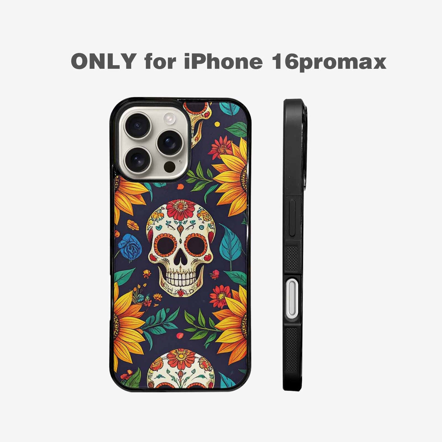 iPhone 16 Pro Max Case — Sunflowers Hundreds Of Skulls Art Seamless, Customized Protective Case