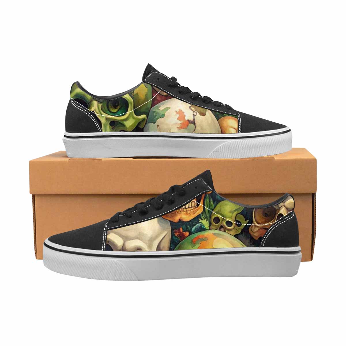 WOMEN'S Skulls  Camo Skulls Lace-Up Canvas Vivid Custom Sneakers