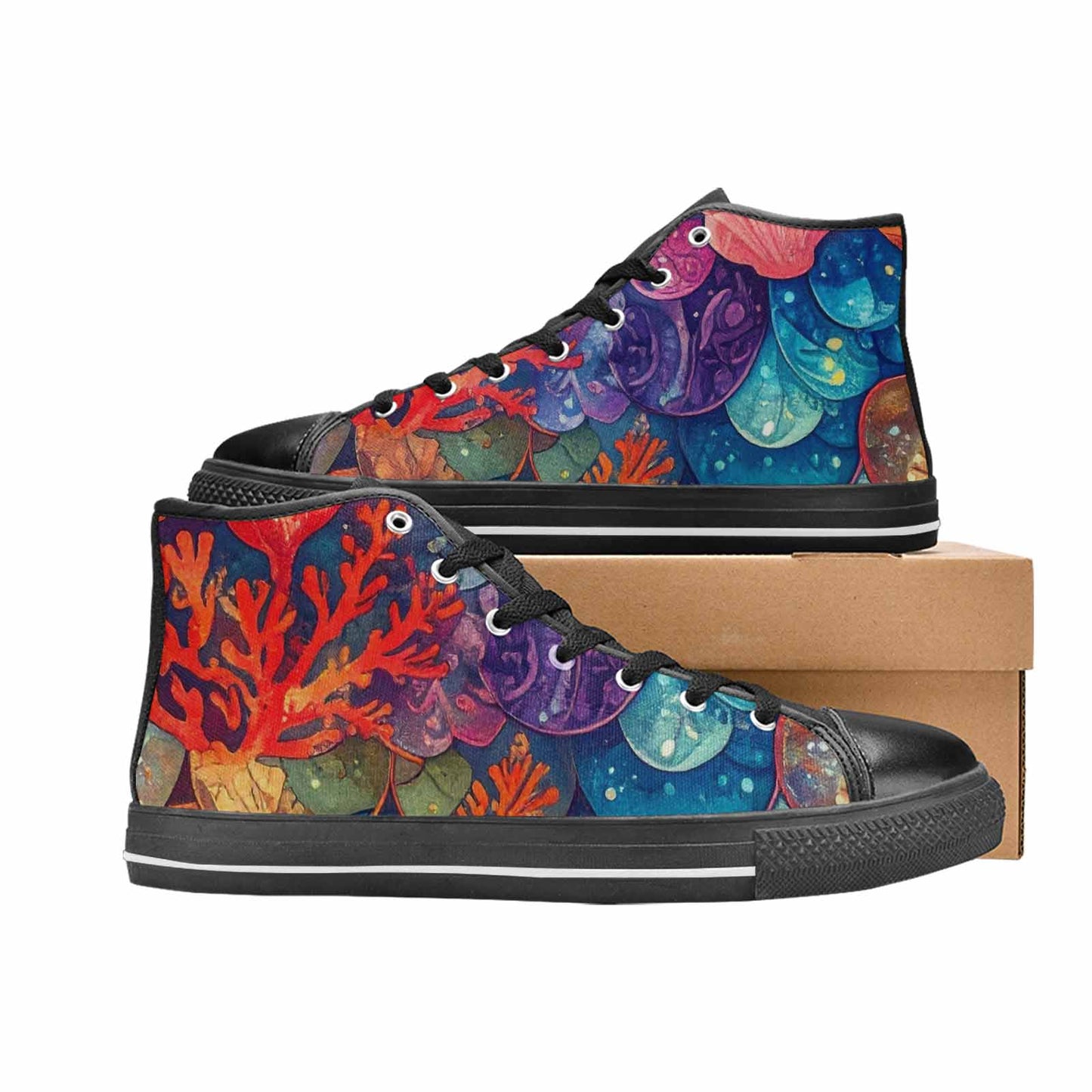 WOMEN'S Fish Scale Coral High Top Canvas Aesthetic Custom Sneakers