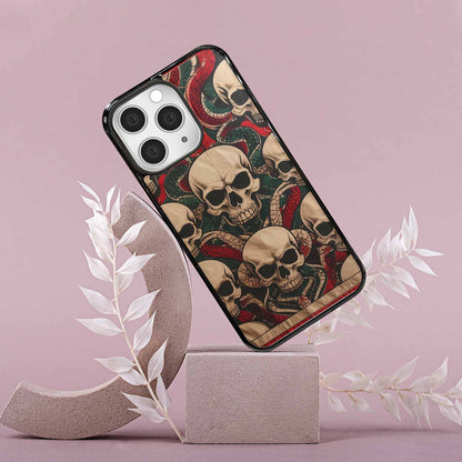 iPhone 15 Pro Max Case — Traditional Tattoo Style Skulls Entwined With, Custom Phone Case