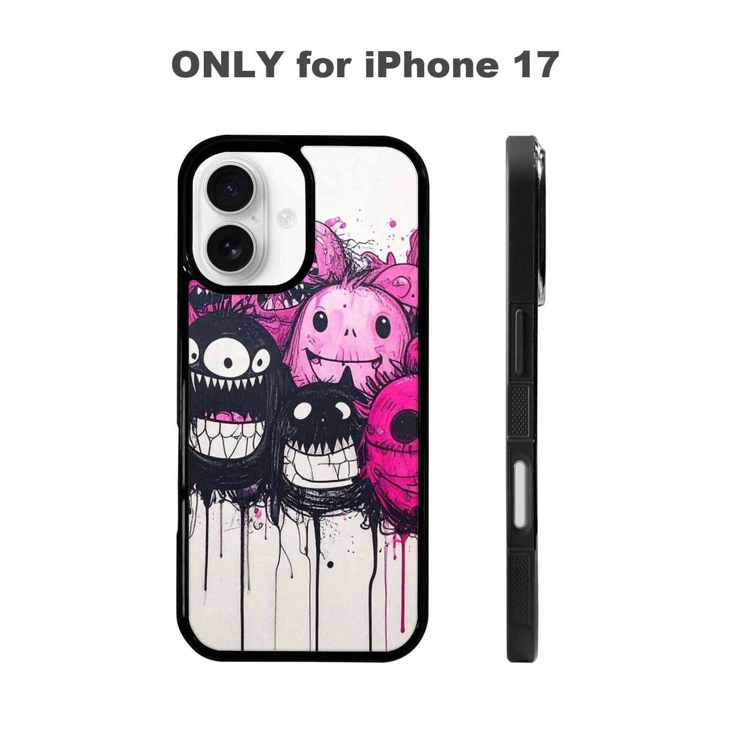 iPhone 17 Case — Black &amp; Pink Ink Cartoon Cute, Personalized Phone Case