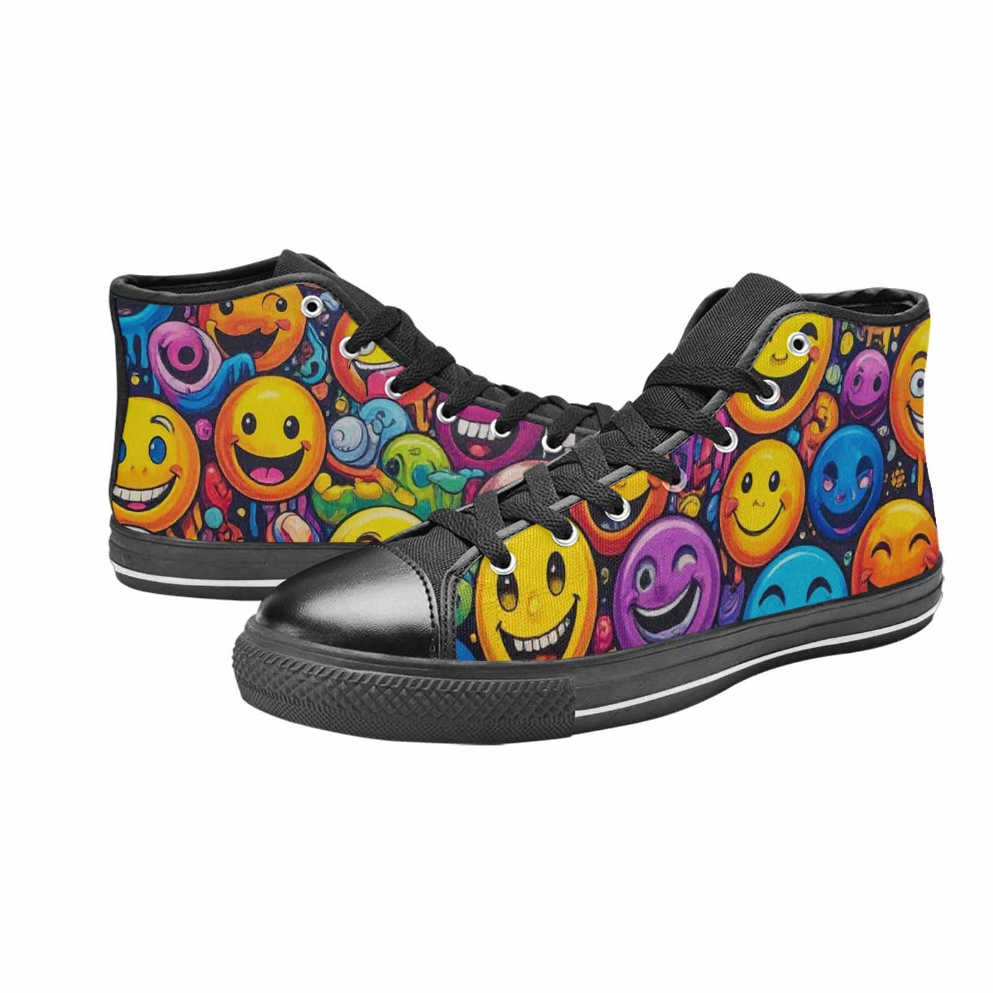 MEN'S Yellow Smiley Face High Top Canvas Neon Fantasy Sneakers