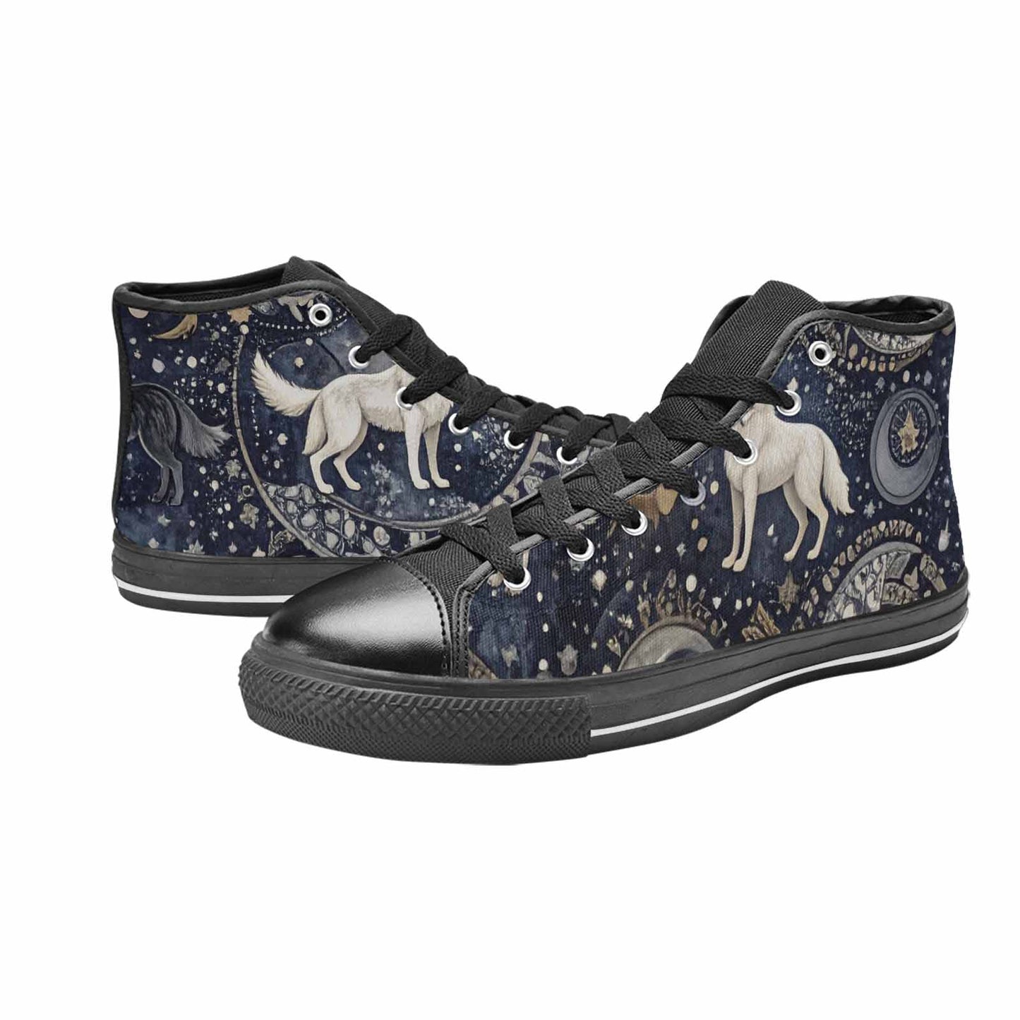 WOMEN'S Wolves Everywhere Collage High Top Canvas Dark Academia Sneakers