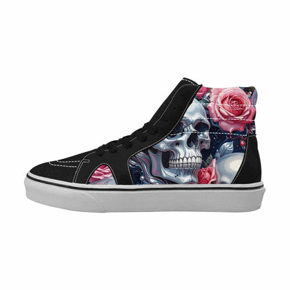 WOMEN'S Skulls Roses Chrome Airbrush High Top Canvas Aesthetic Custom Sneakers