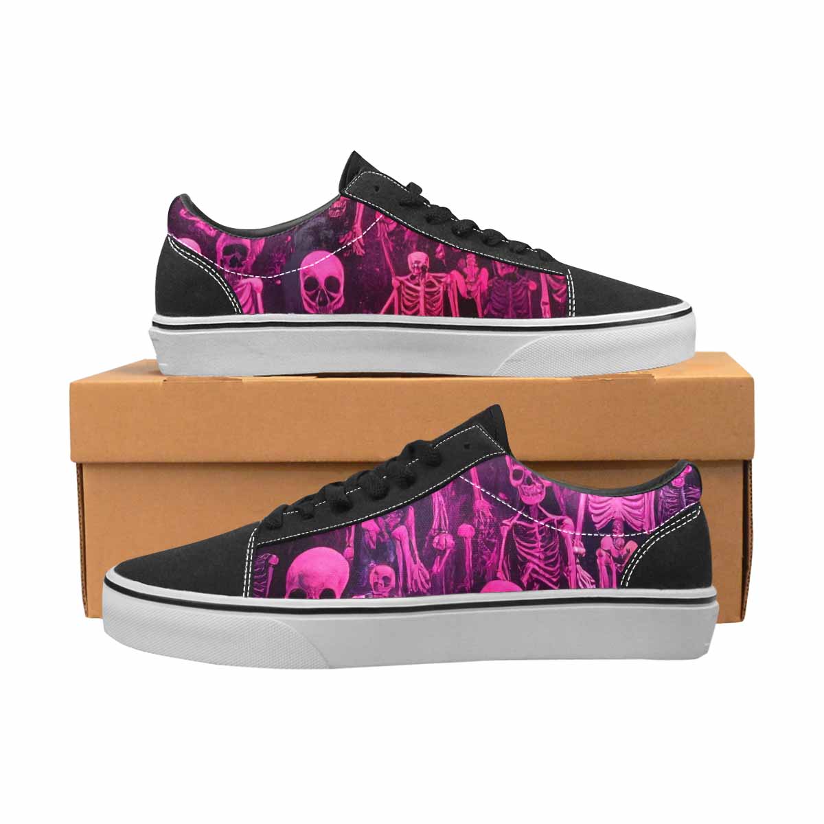 WOMEN'S Skeletons  Neon Pink Lace-Up Canvas Vibrant Chaos Custom Sneakers