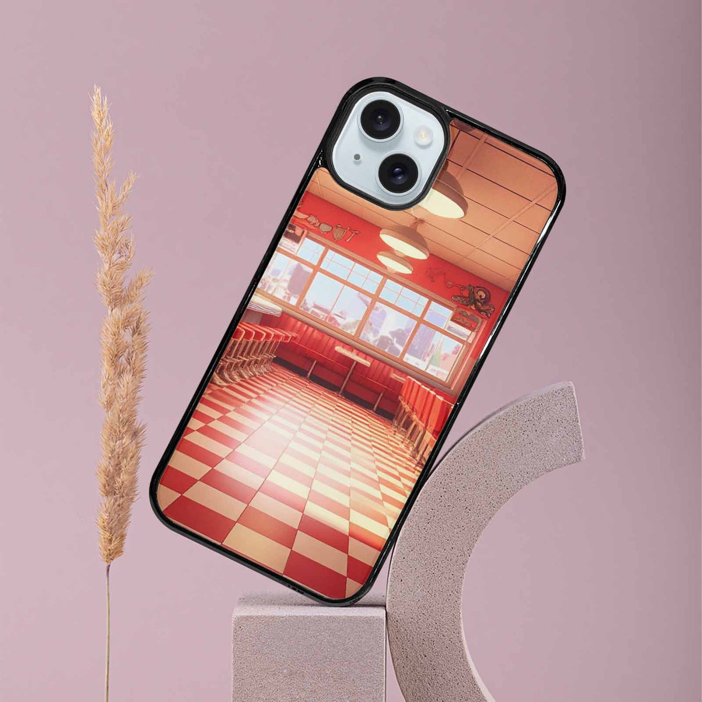 iPhone 15 Plus Case — 1950s Diner Cartoon Art Pattern, Custom Phone Case