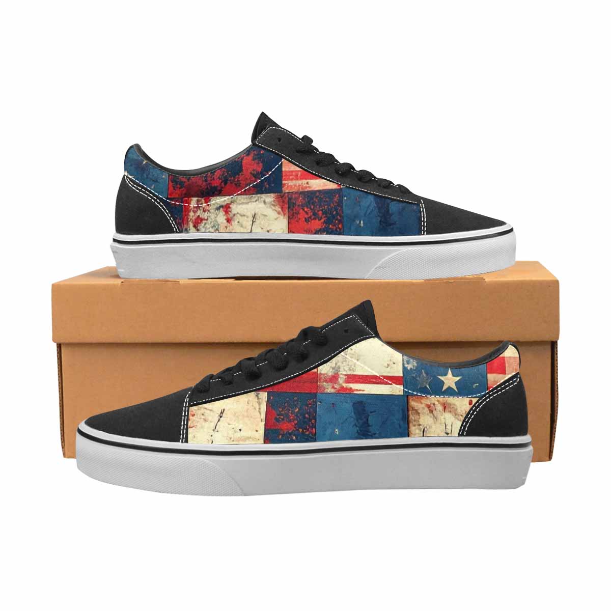 MEN'S American Flag Stars Canvas Lace-Up Vibrant Chaos Custom Sneakers