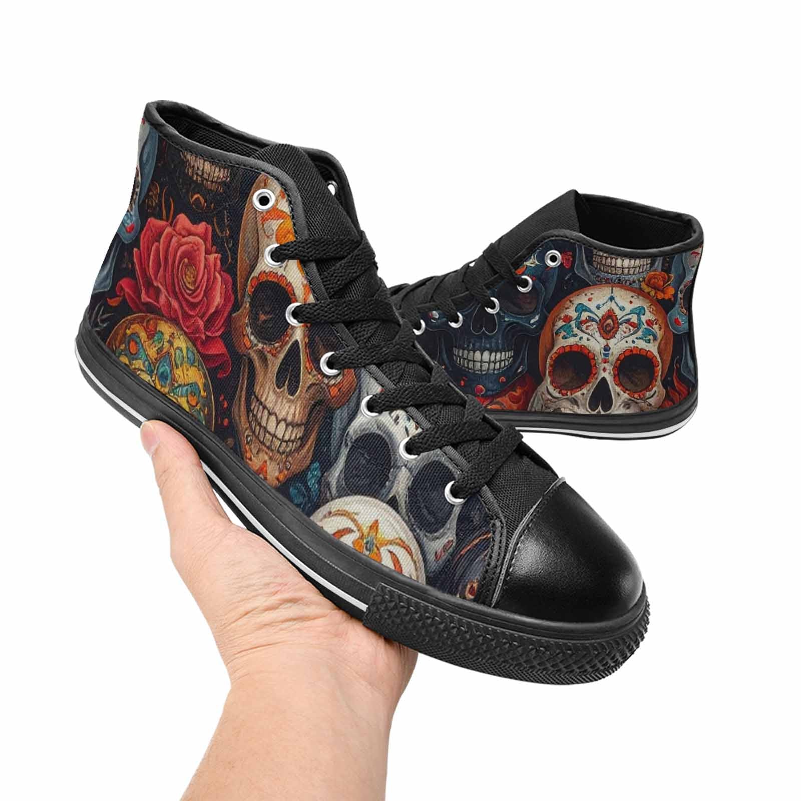 WOMEN'S Skull High Top Canvas Cottagecore Custom Sneakers
