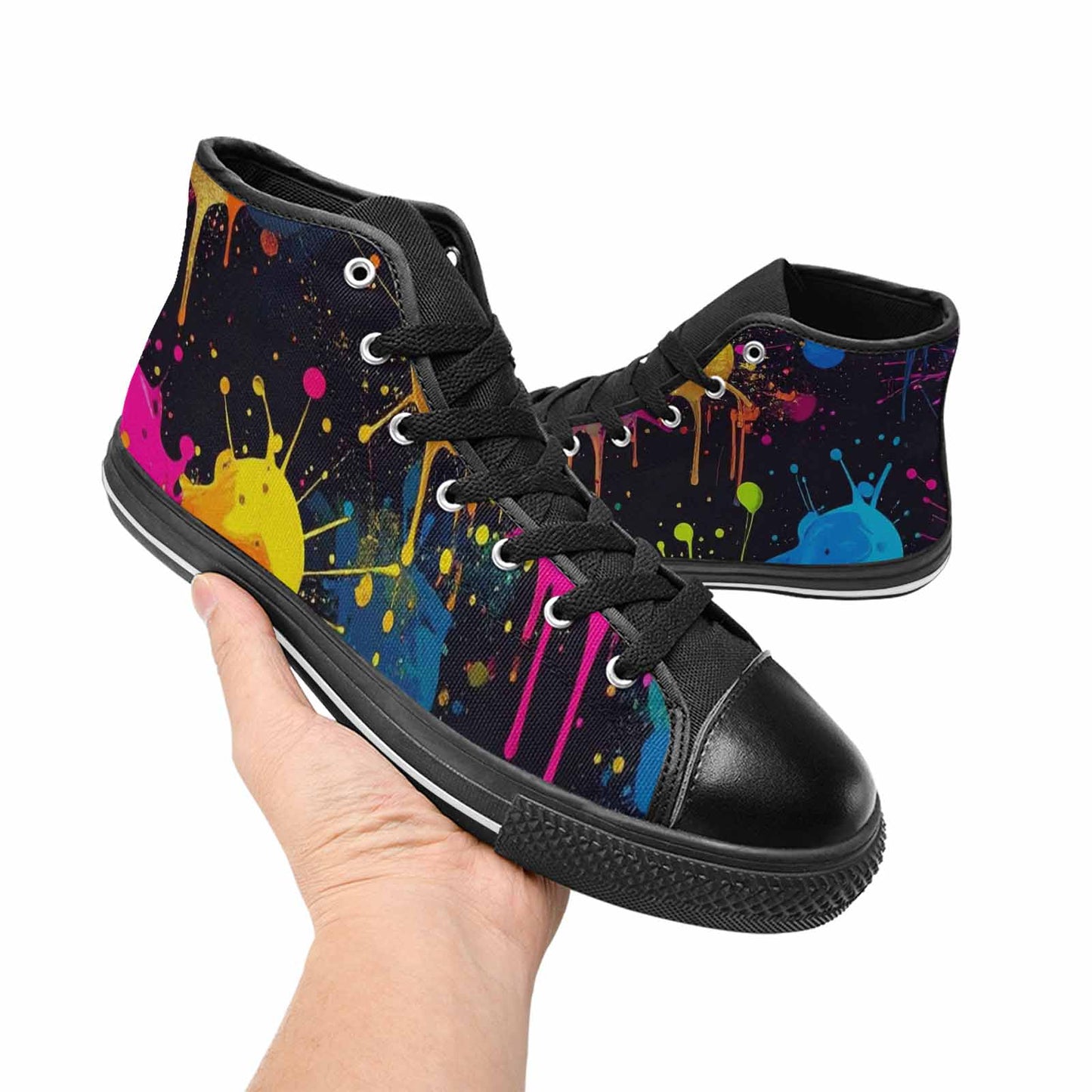 WOMEN'S Paint Splatter High Top Canvas Vivid Custom Sneakers