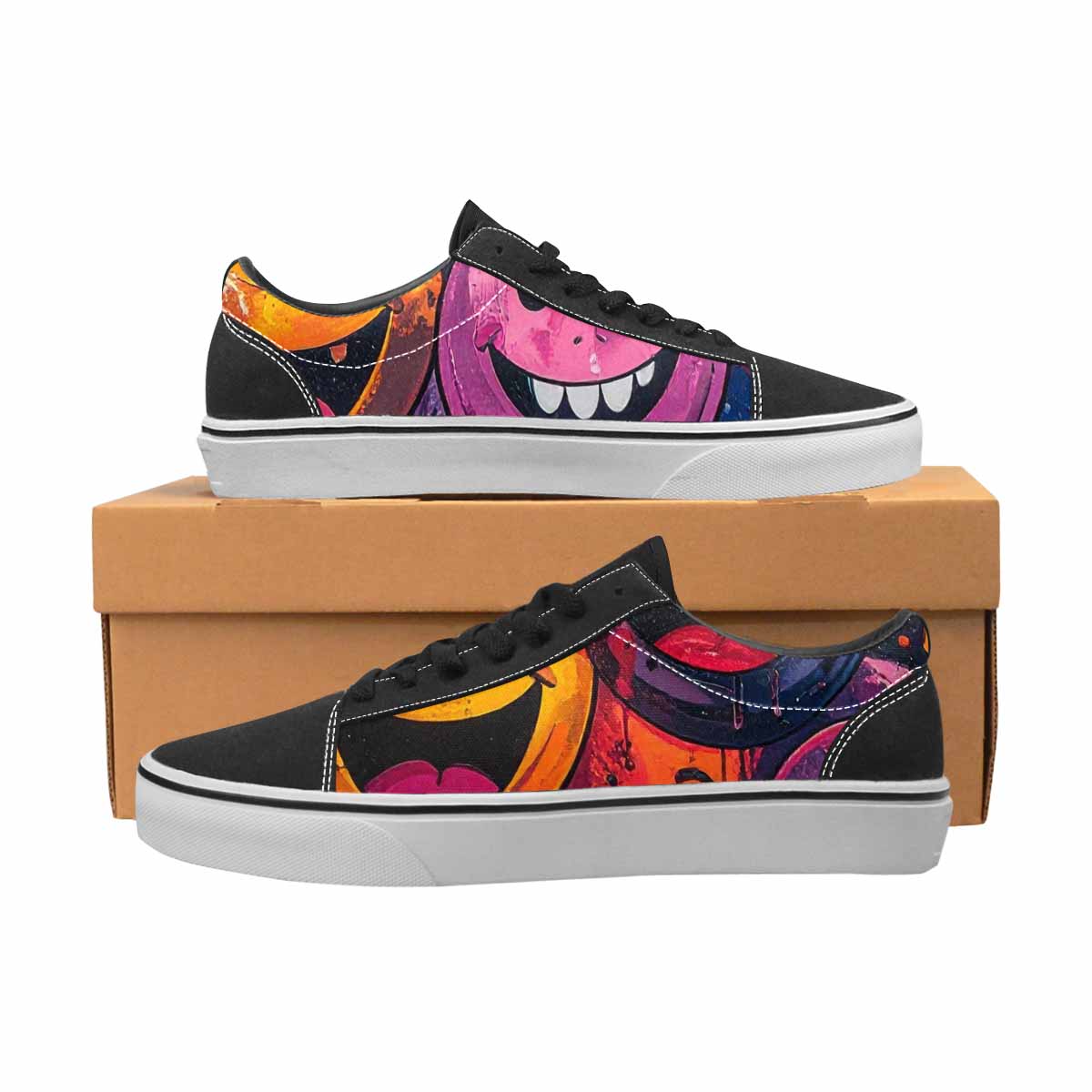 WOMEN'S Melting Moon Smiley Lace-Up Canvas Kaleidoscope Custom Sneakers