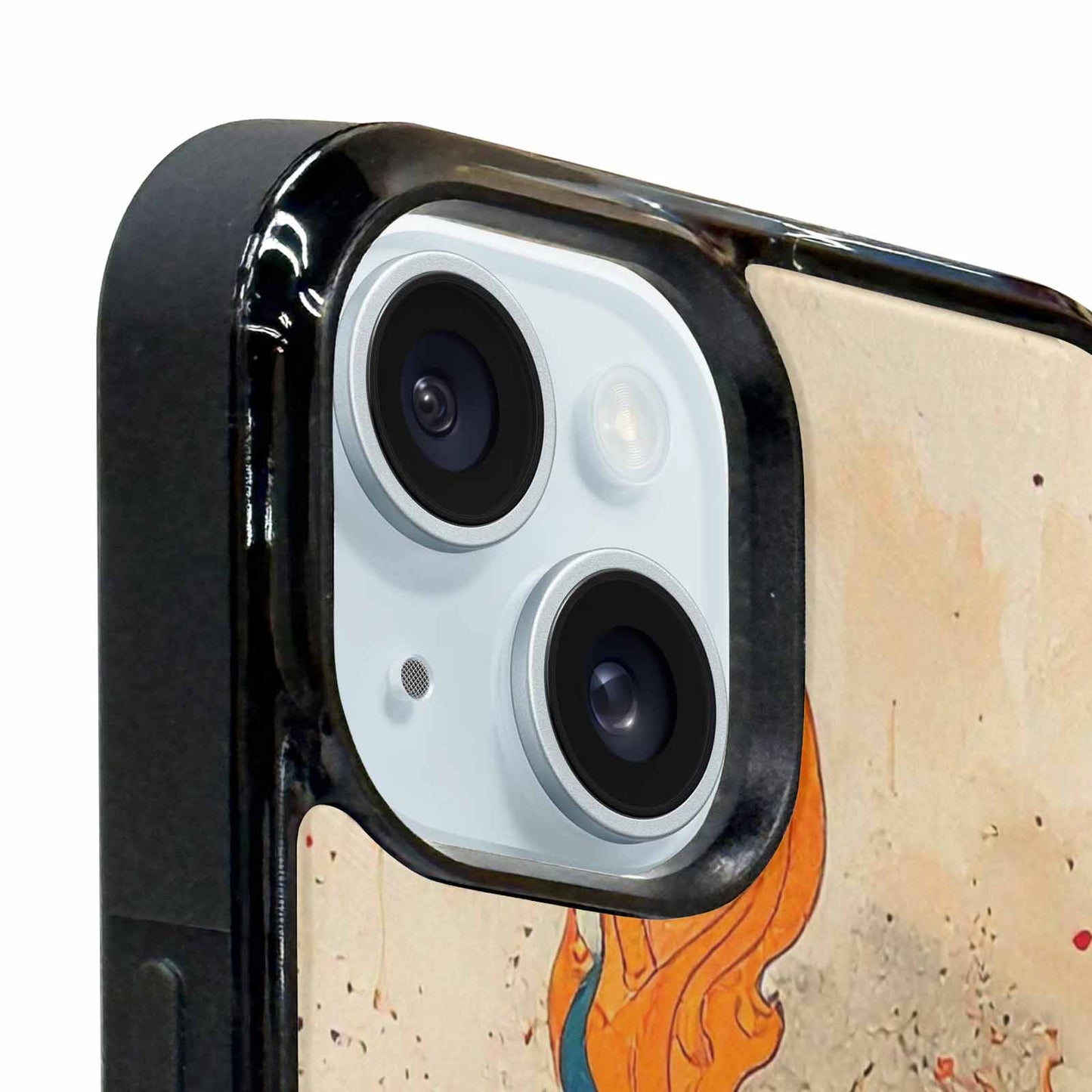 iPhone 15 Case — Flame Burst Black Red Ink Flame, Custom Phone Case