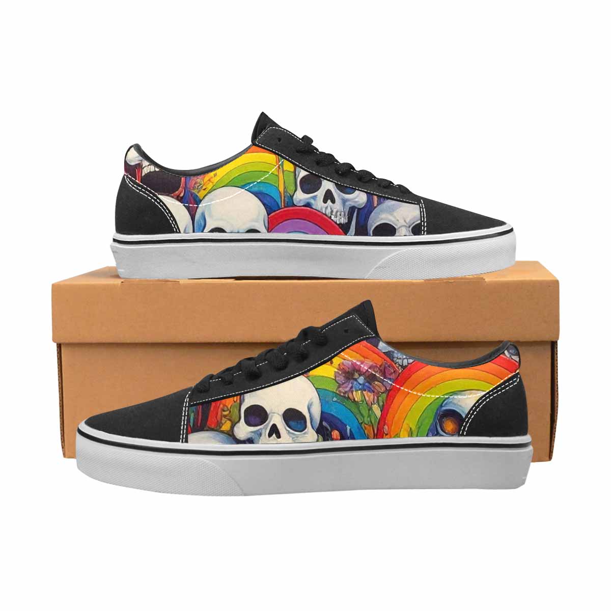 WOMEN'S Rainbow From Skull S Lace-Up Canvas Surreal Custom Shoes