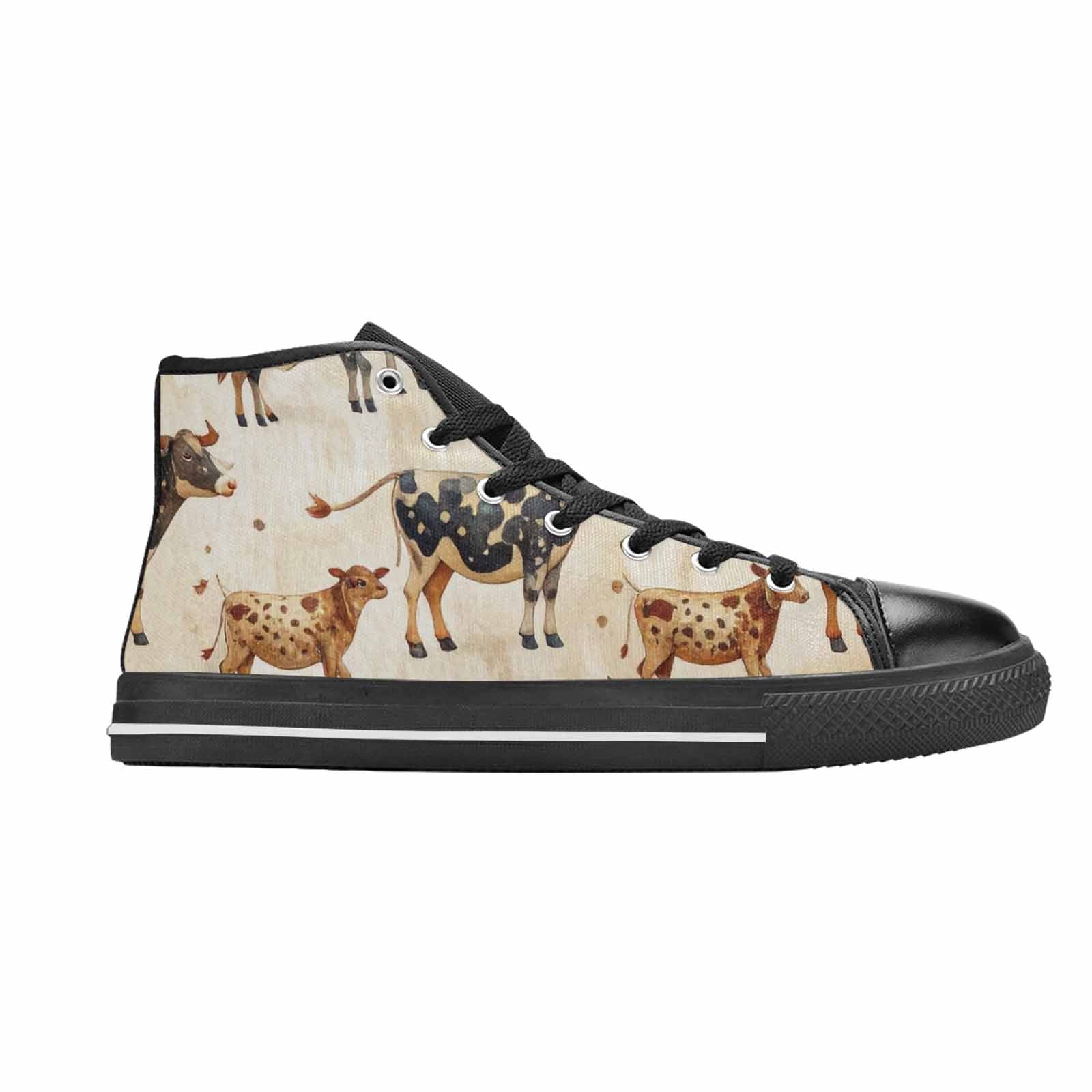 WOMEN'S Cow Animal Print High Top Canvas Grunge Custom Shoes
