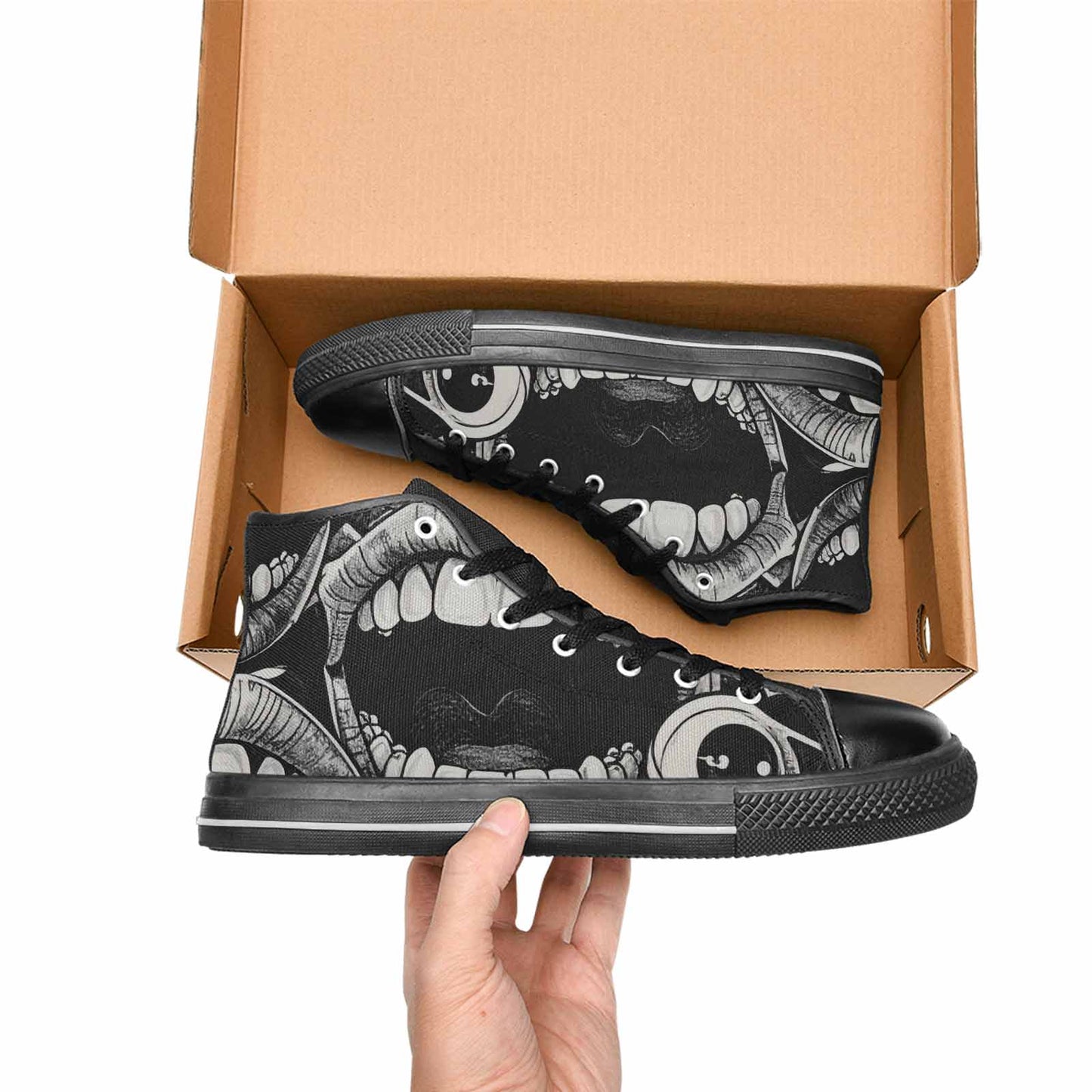 MEN'S Googly Cartoon Mouths High Top Canvas Vibrant Chaos Custom Sneakers