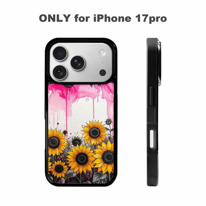 iPhone 17 Pro Case — Sunflower Burst Black Pink Ink Floral, Custom Made Phone Cover