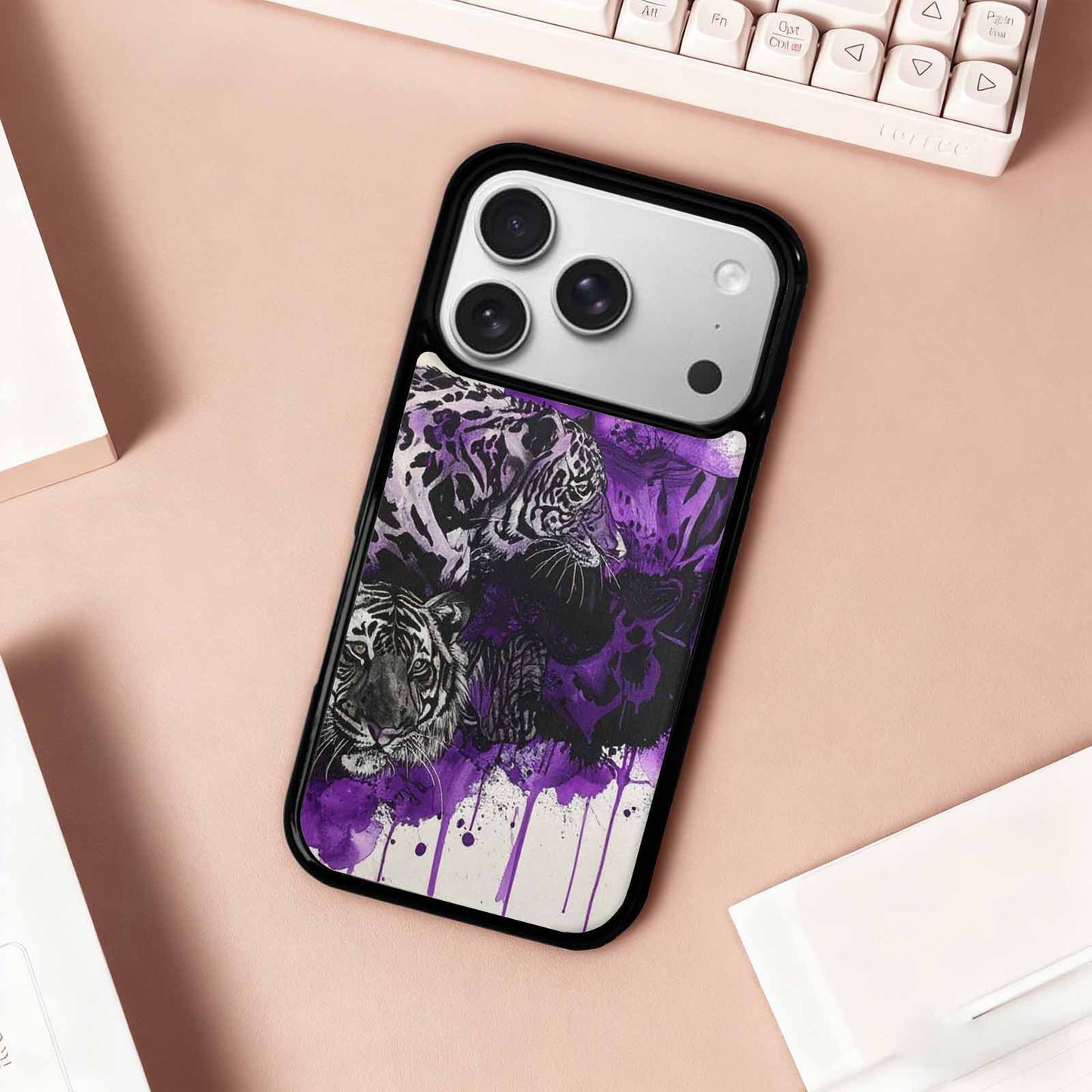 iPhone 17 Pro Case — Black Purple Ink Animal Print Animal, Custom Made Phone Cover