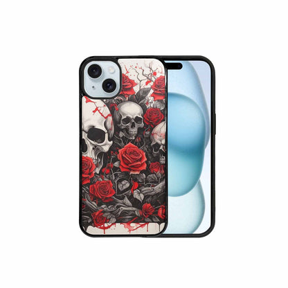 iPhone 15 Plus Case — Skull And Roses Black Red Ink, Unique Phone Case Design