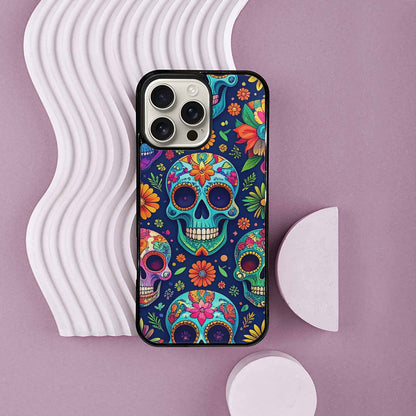 iPhone 16 Pro Max Case — Rainbow Sugar Skull Weave, Custom Print Case Cover