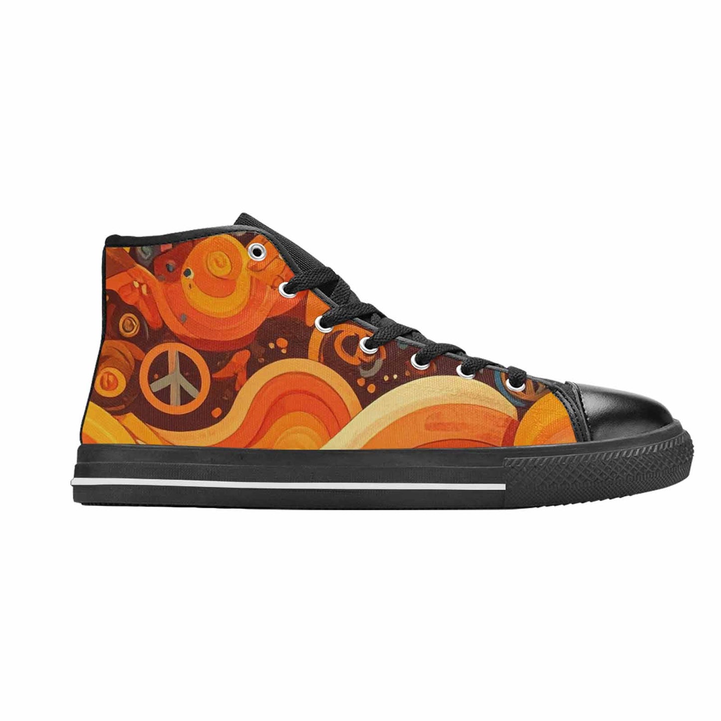 WOMEN'S Groovy 70S Peace High Top Canvas Vibrant Chaos Shoes