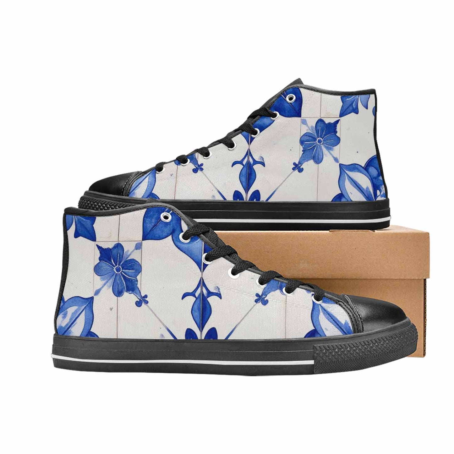 MEN'S Talavera Tile Floral High Top Canvas Vibrant Chaos Custom Shoes