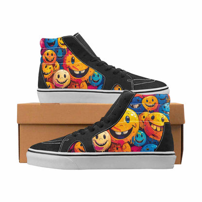 WOMEN'S Smiley Face High Top Canvas Unique Print Aesthetic Handmade Custom Shoes