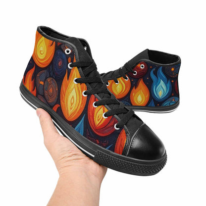 WOMEN'S Fire Flame High Top Canvas Dark Academia Sneakers