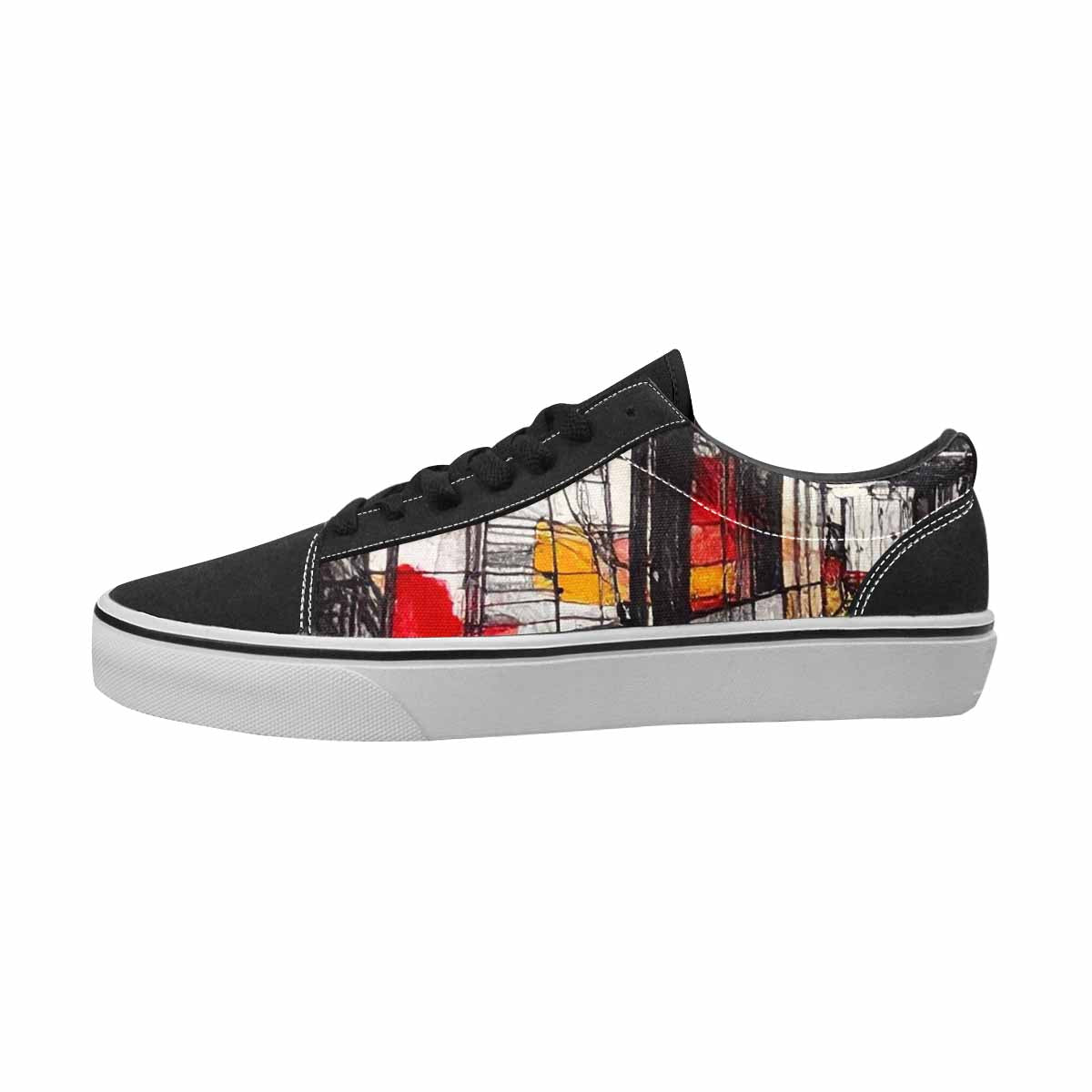 WOMEN'S Liminal Black & Red Ink Canvas One Of A Kind Vibrant Chaos Handmade Custom Shoes