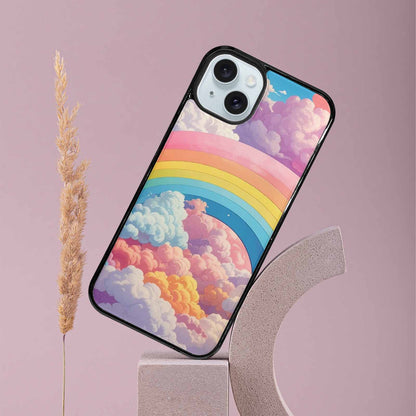 iPhone 15 Plus Case — Cloud And Rainbow Burst Pattern Hundreds, Personalized Phone Case