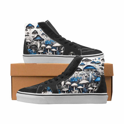 WOMEN'S Mushrooms Black & Blue Ink High Top Canvas Wearable Art Vivid Custom Streetwear Shoes