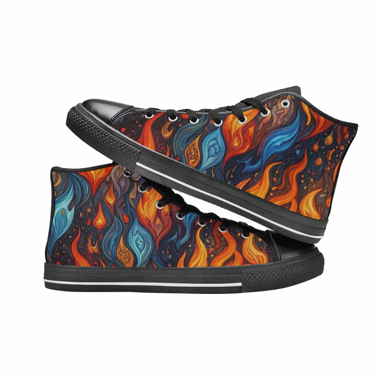 WOMEN'S Fire Flame High Top Canvas Vibrant Chaos Custom Sneakers