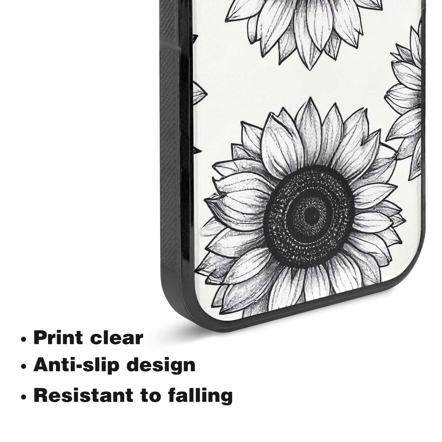 iPhone 15 Plus Case — Minimalist Black Line Art Sunflowers On, Custom Art Phone Cover