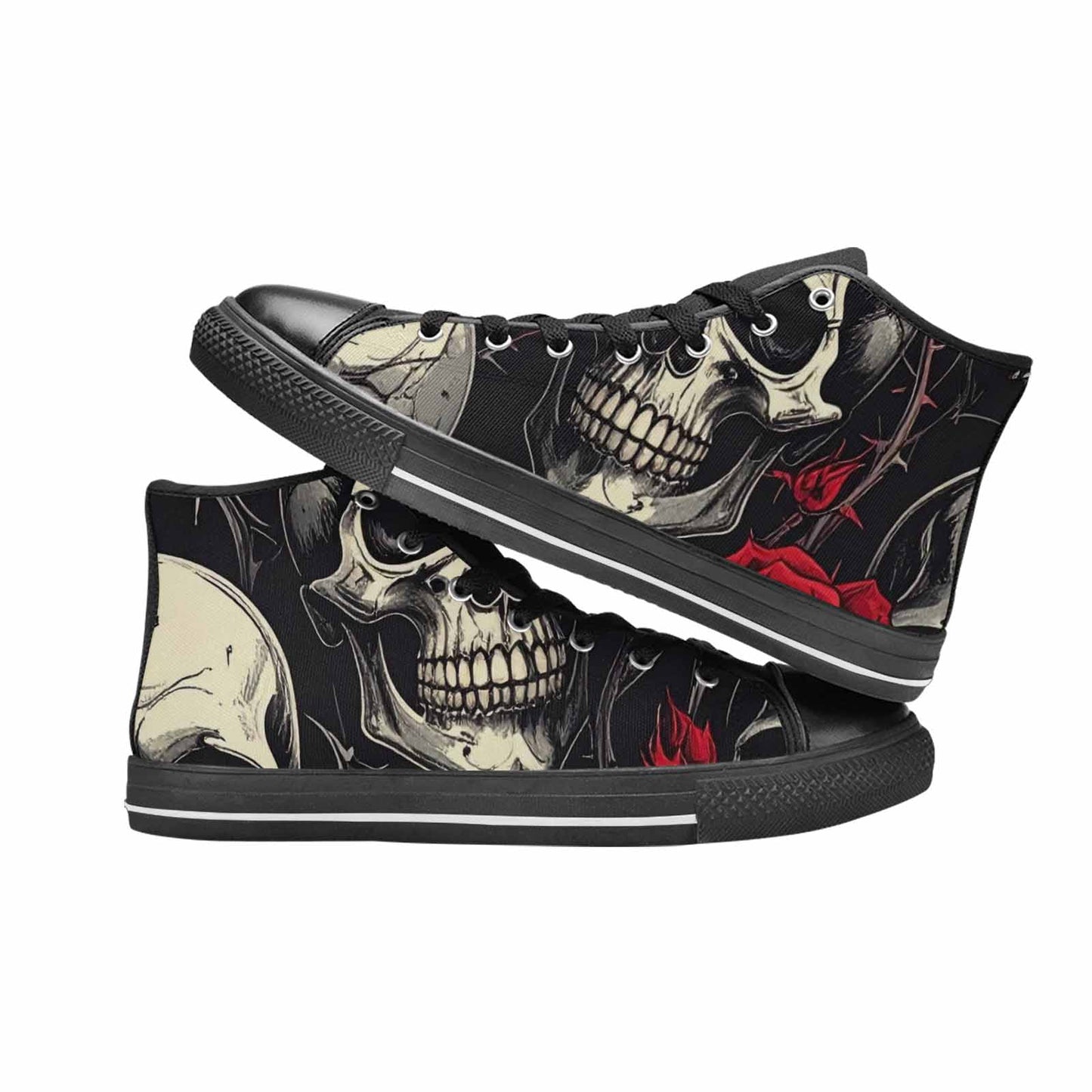 WOMEN'S Ornate Gothic Skulls Roses High Top Canvas Aesthetic Custom Sneakers
