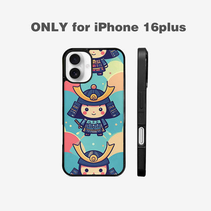 iPhone 16 Plus Case — Samurai Cartoon Art Repeat Pattern, Custom Made Phone Cover
