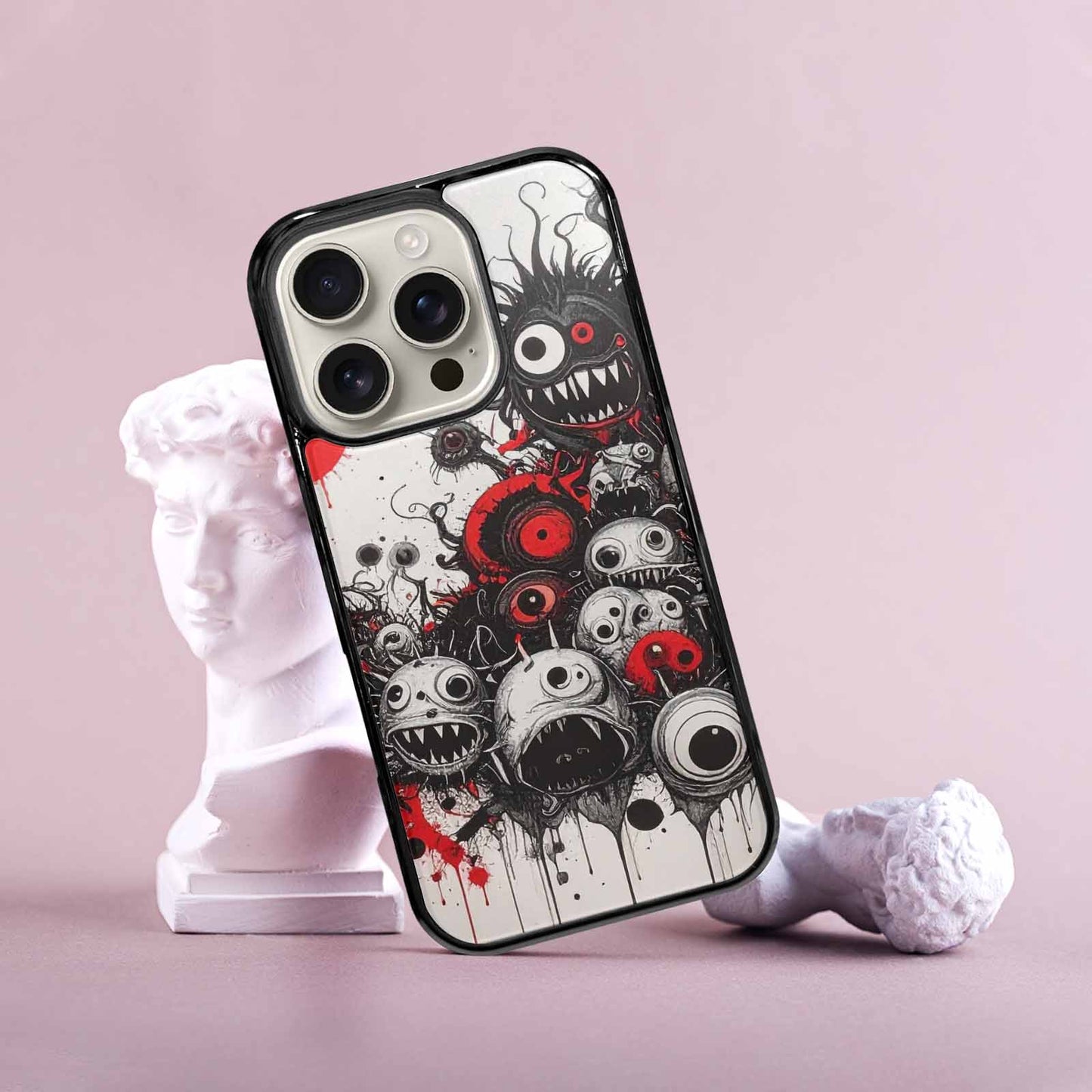 iPhone 16 Pro Case — Multi Eye Monster Black Red Ink, Unique Phone Case Design