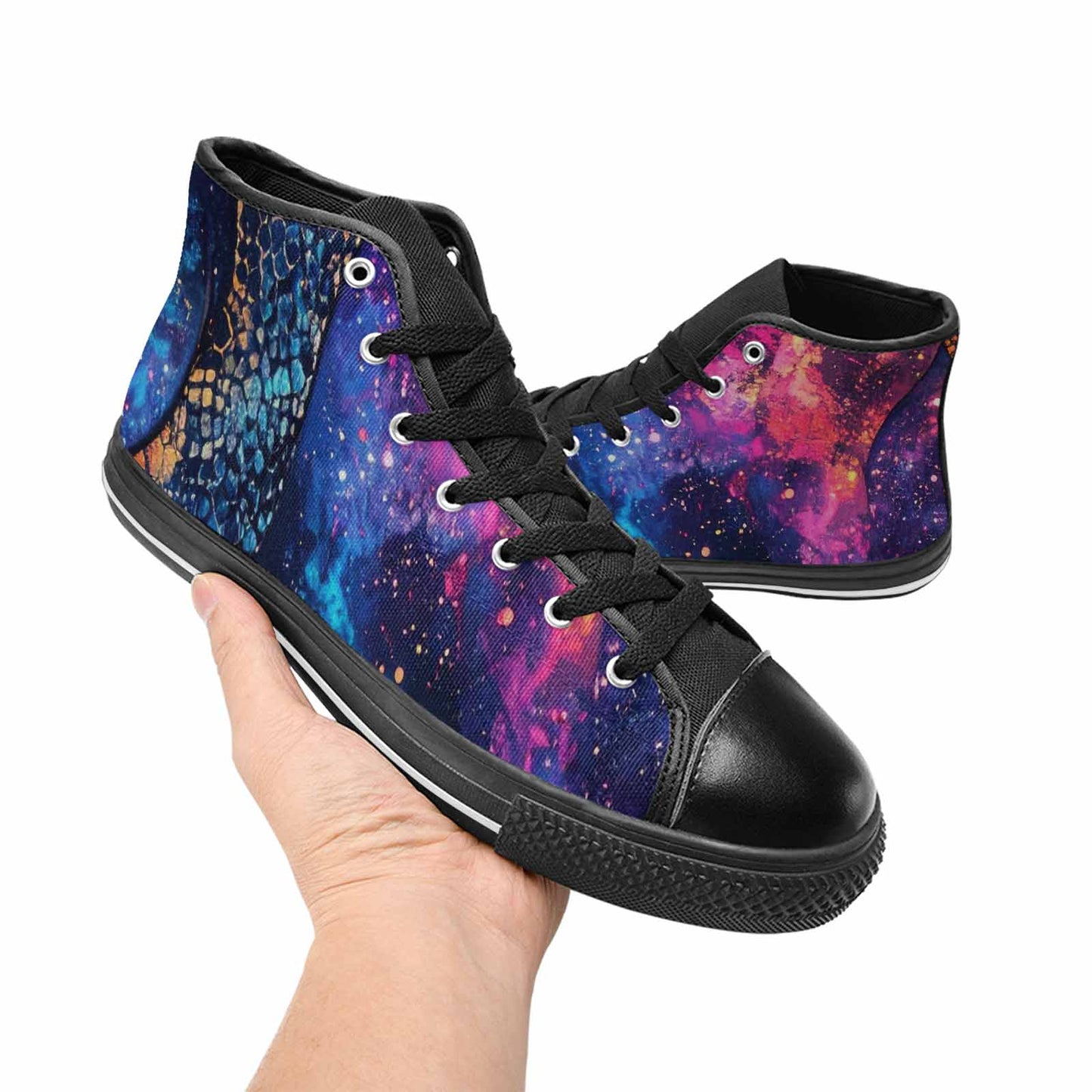 WOMEN'S Galaxy Snake Print High Top Canvas Surreal Custom Shoes