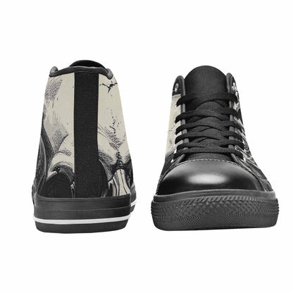 MEN'S Skulls Roses Black Ink Alt High Top Canvas Surreal Shoes