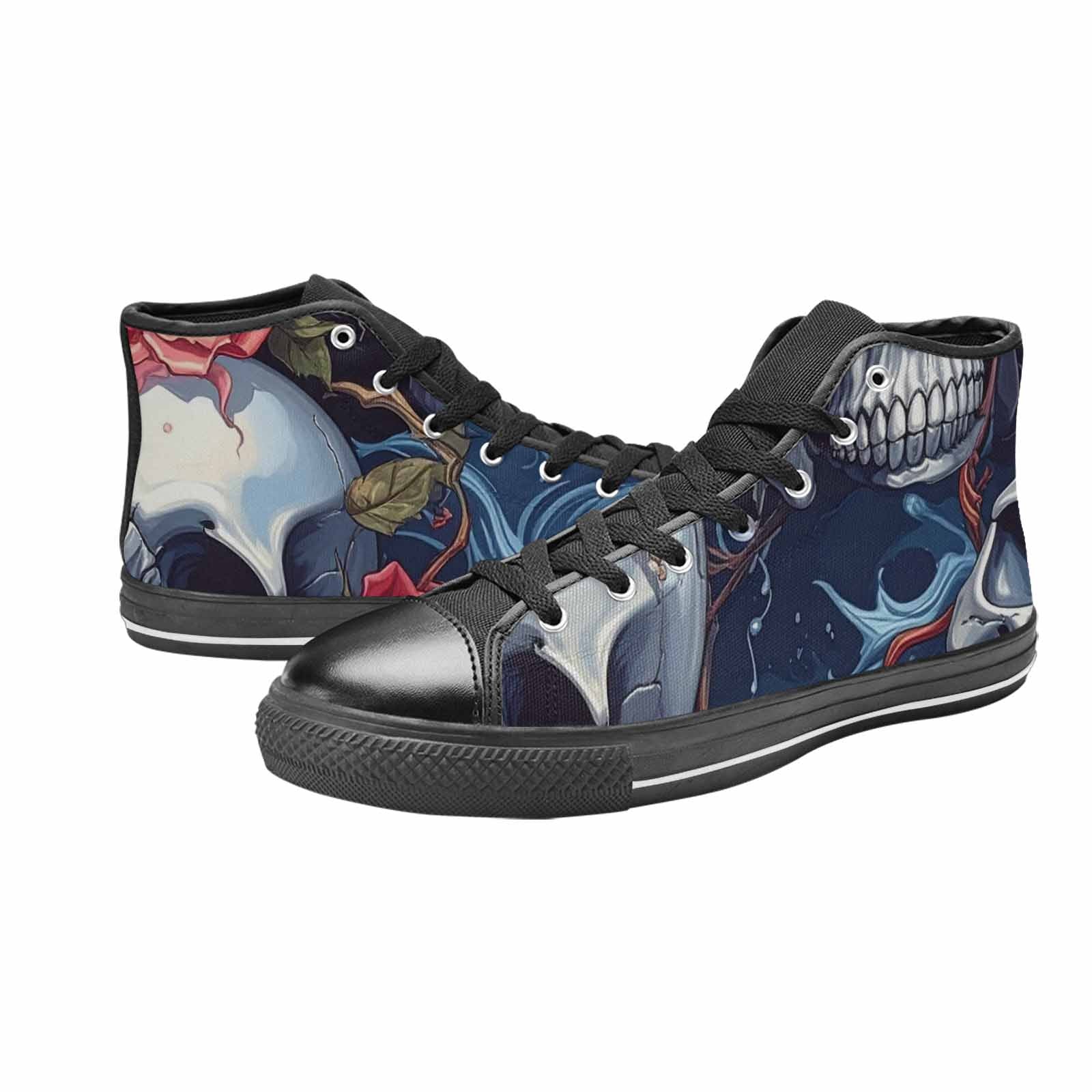 MEN'S Skulls Roses Chrome Airbrush High Top Canvas Dreamcore Custom Sneakers
