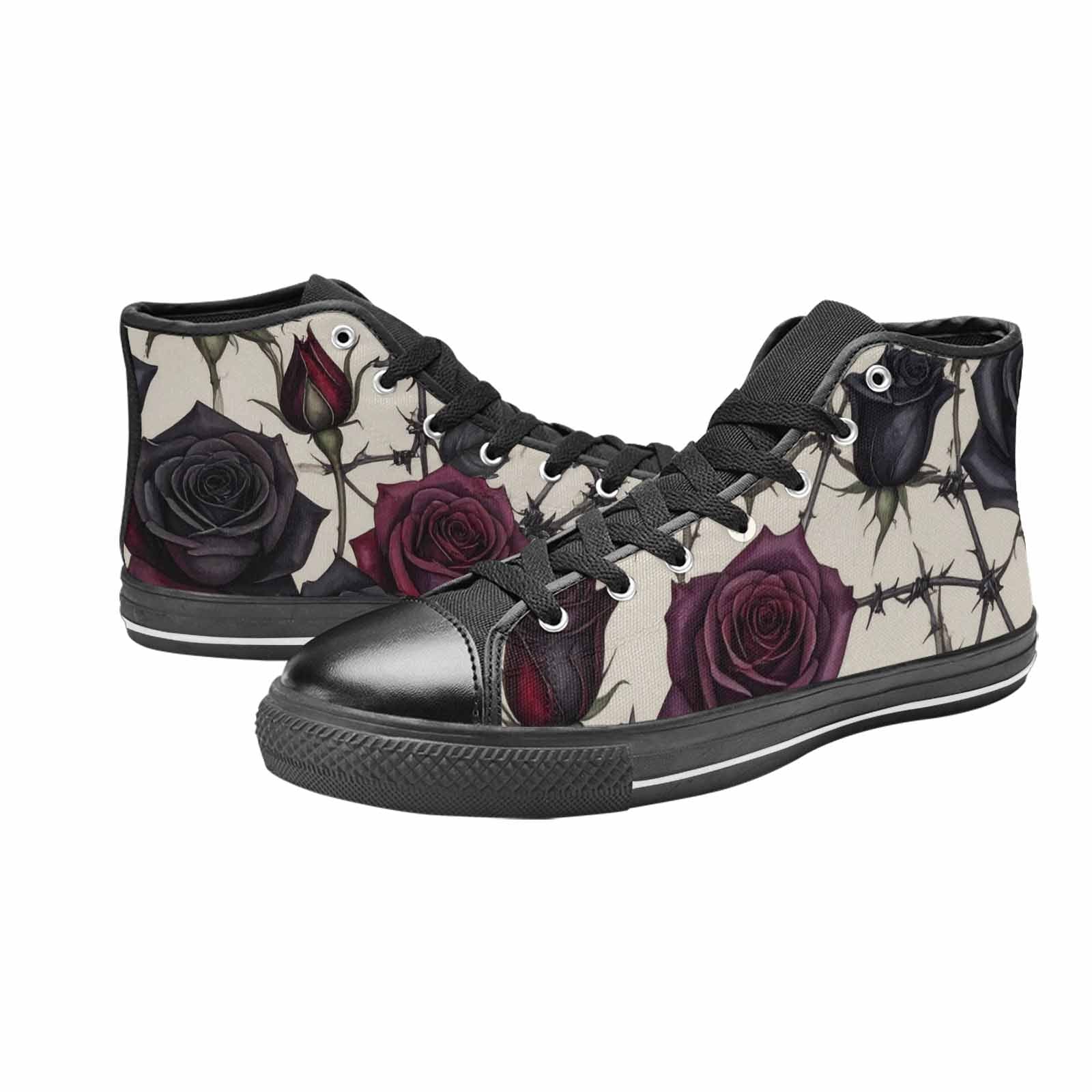 MEN'S Black Gothic Rose High Top Canvas Aesthetic Custom Sneakers