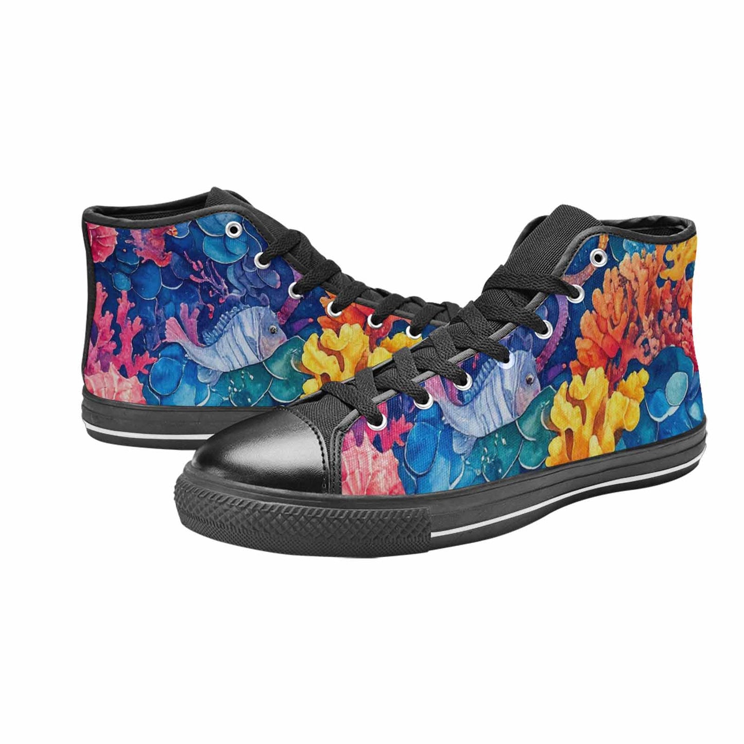 WOMEN'S Fish Scale Coral High Top Canvas Vibrant Chaos Custom Sneakers