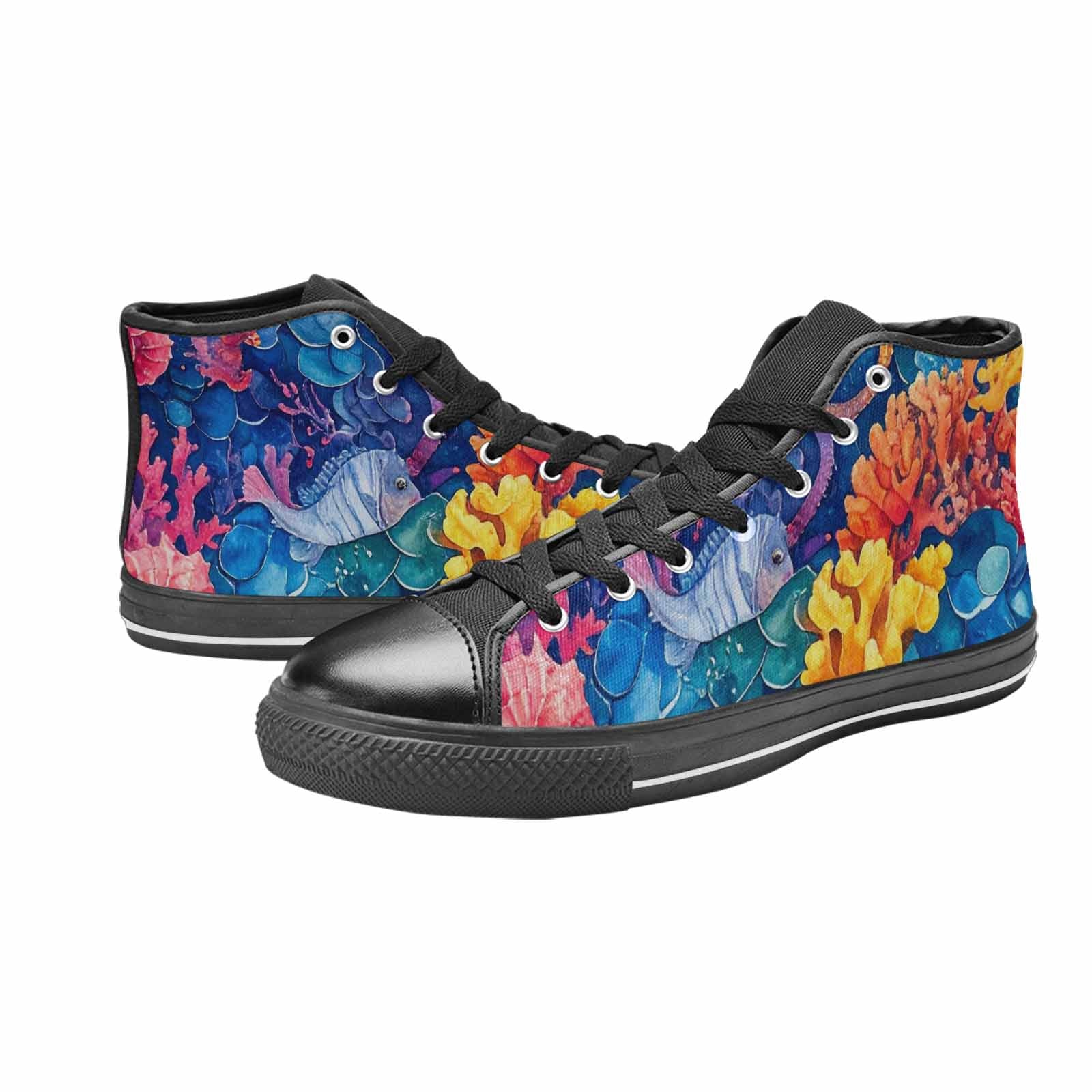 WOMEN'S Fish Scale Coral High Top Canvas Vibrant Chaos Custom Sneakers